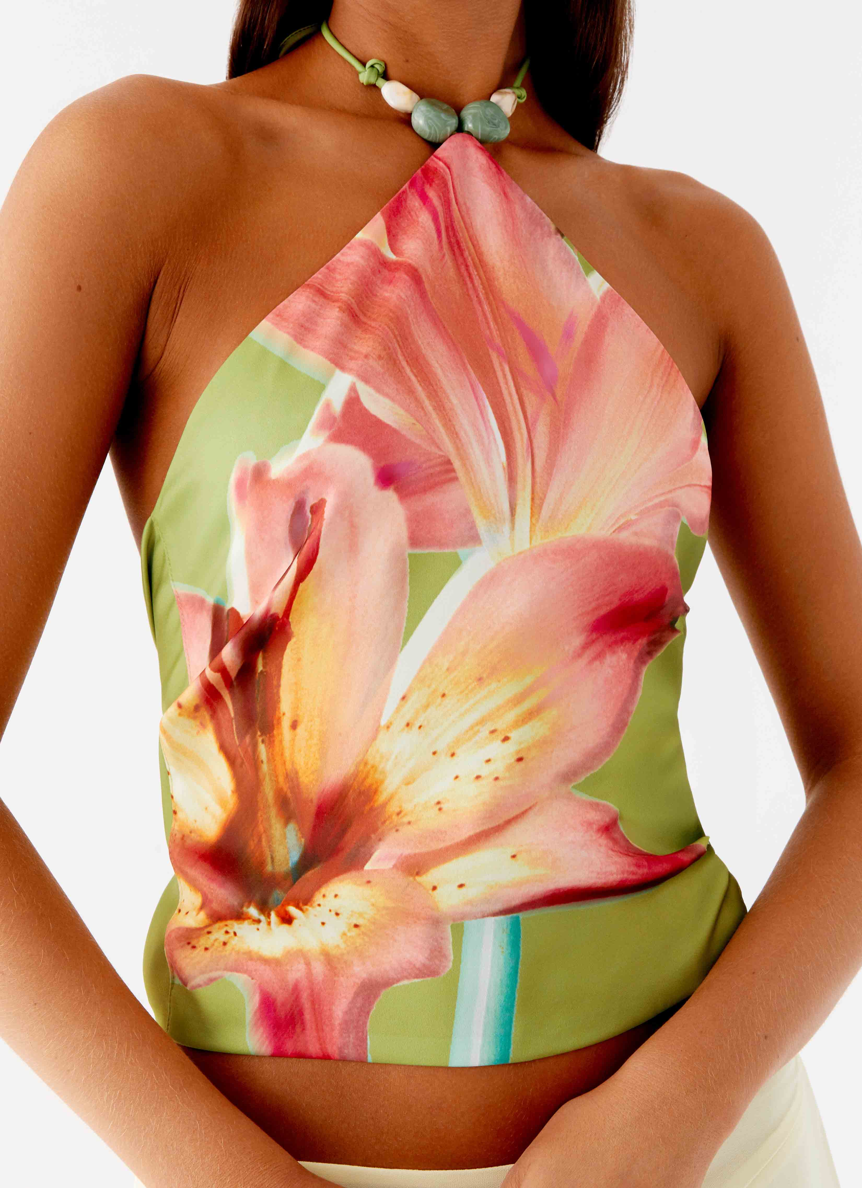 Loreta Beaded Tie Back Top - Jungle Floral
