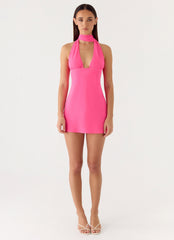 Melisande Scarf Neck Mini Dress - Fuchsia