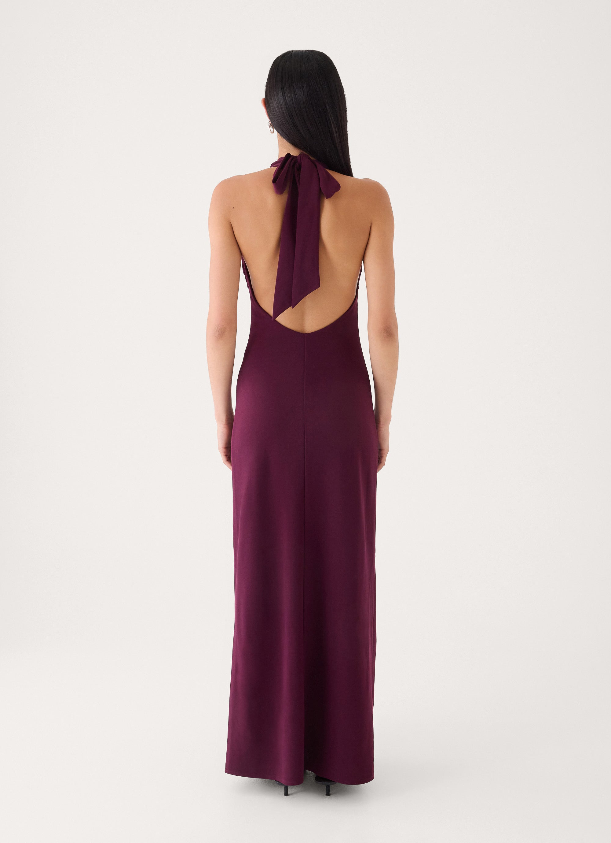 Midnight Kiss Jersey Halter Dress - Eggplant