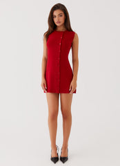 Not One Time Knit Mini Dress - Red