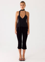 Quiero Backless Top - Black Polkadot