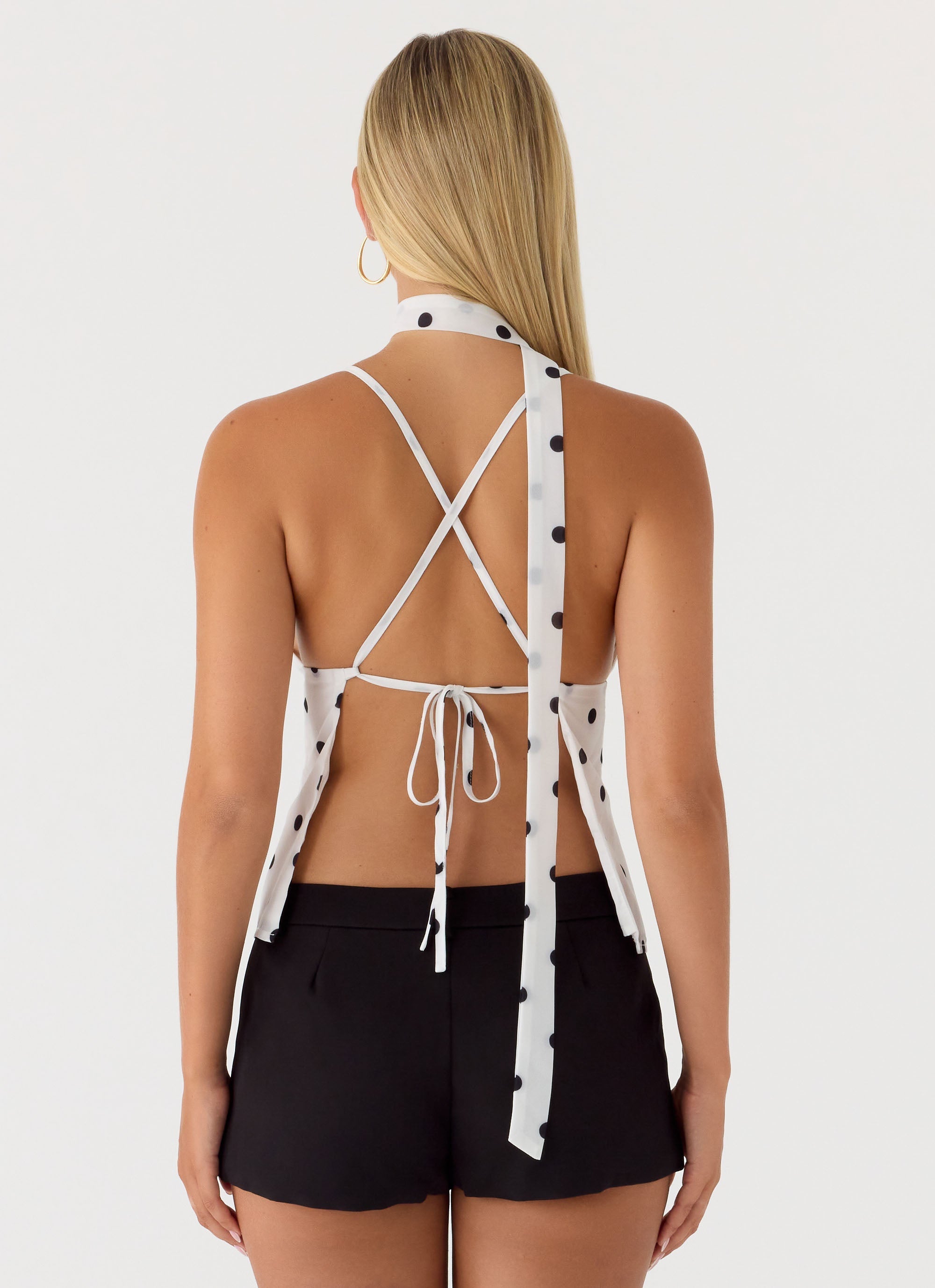 Quiero Backless Top - White Polka Dot