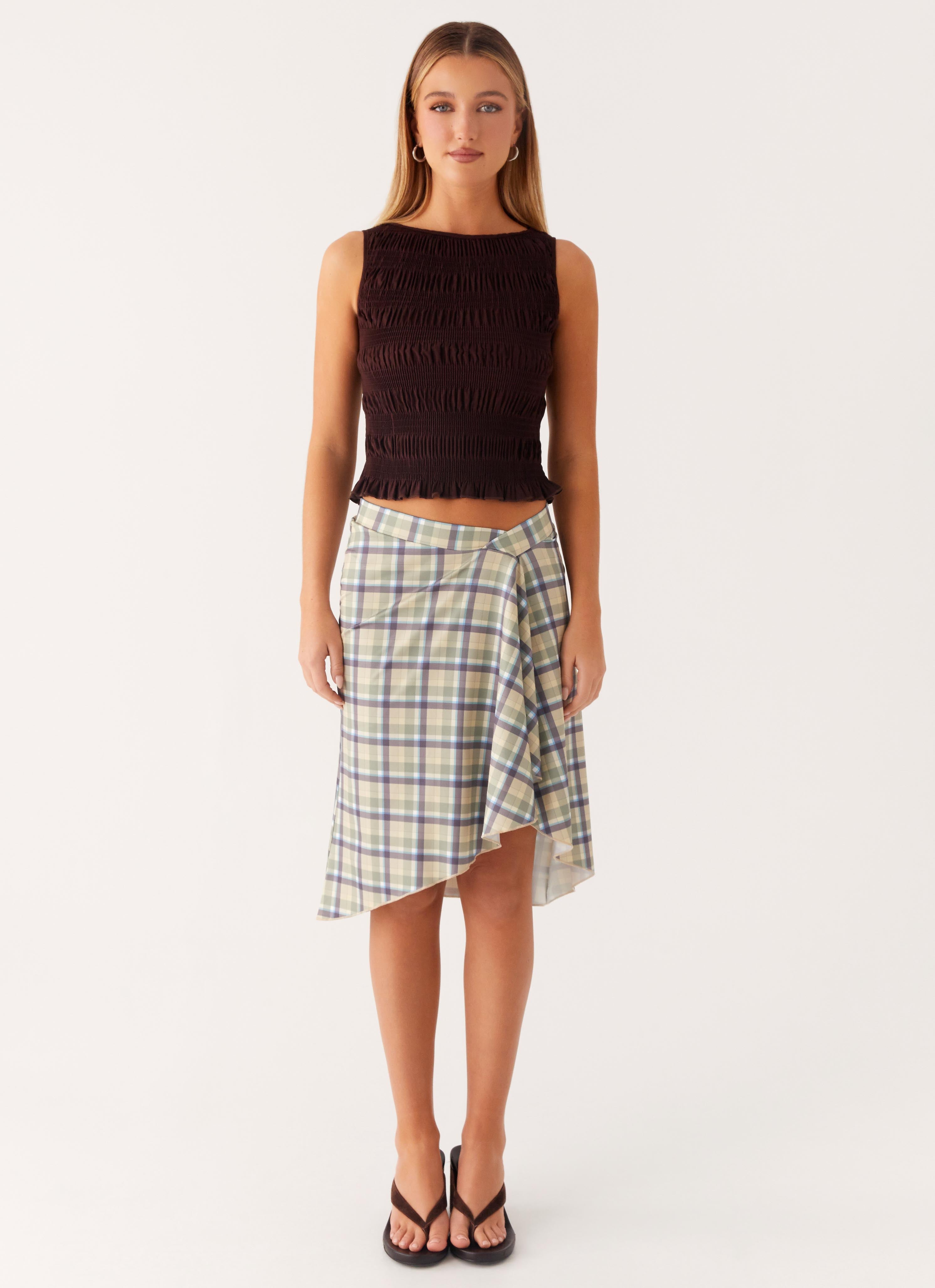 Shes a Lady Midi Skirt - Cedar Check