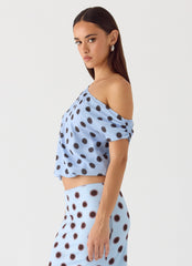 Stick Around Top - Blue Mocha Dot