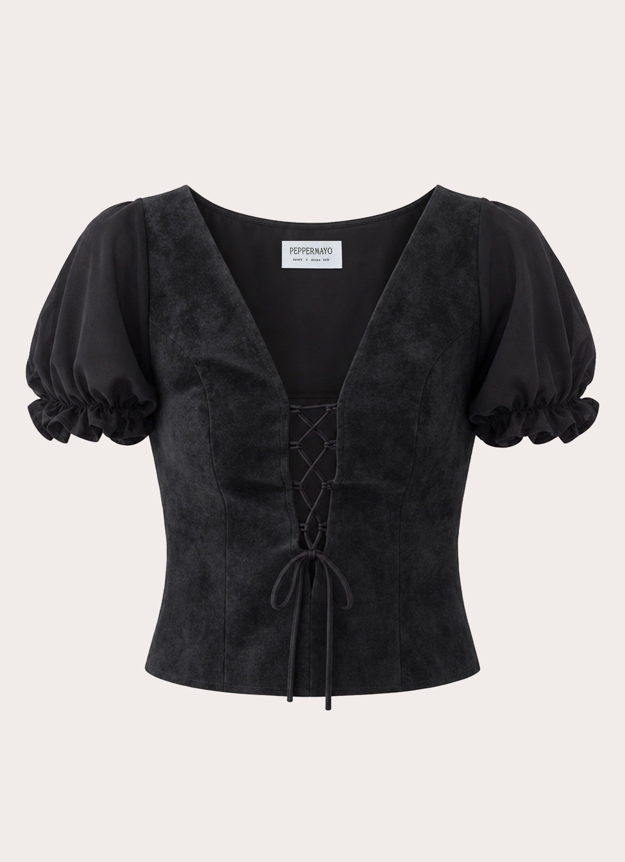 Sweet And Salty Faux Suede Corset Tie Top - Black