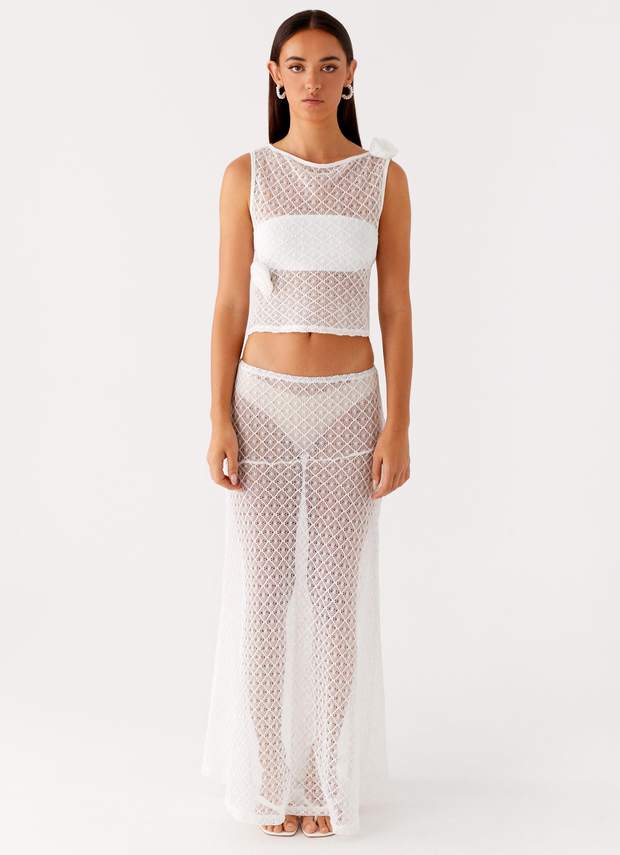 Velli Crochet Maxi Skirt - White